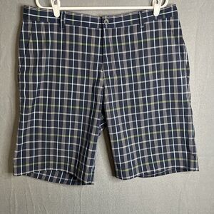 Adidas Shorts Mens Size 38 Blue Green Plaid‎ 11" Ineam Flat Front Chino Golf